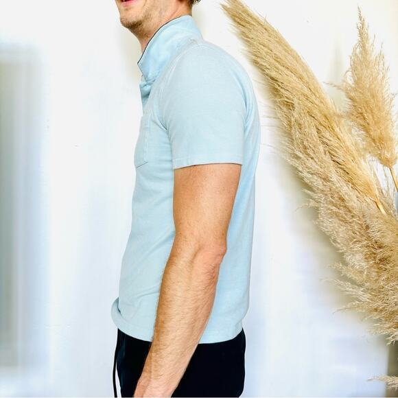 MENS ORIGINAL PENGUIN Navy Light Blue Casual Button Polo Short Sleeve Shirt M - Picture 3 of 8